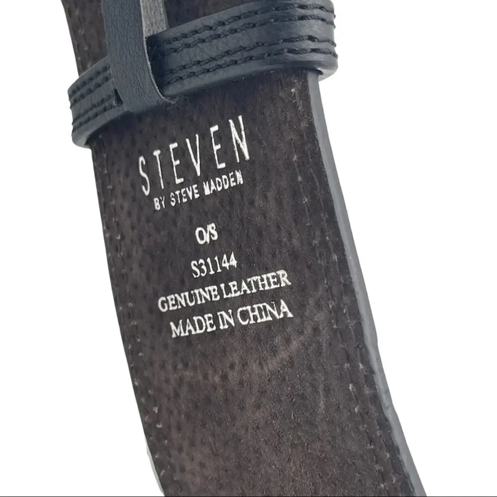STEVE MADDEN black leather adjustable length belt
